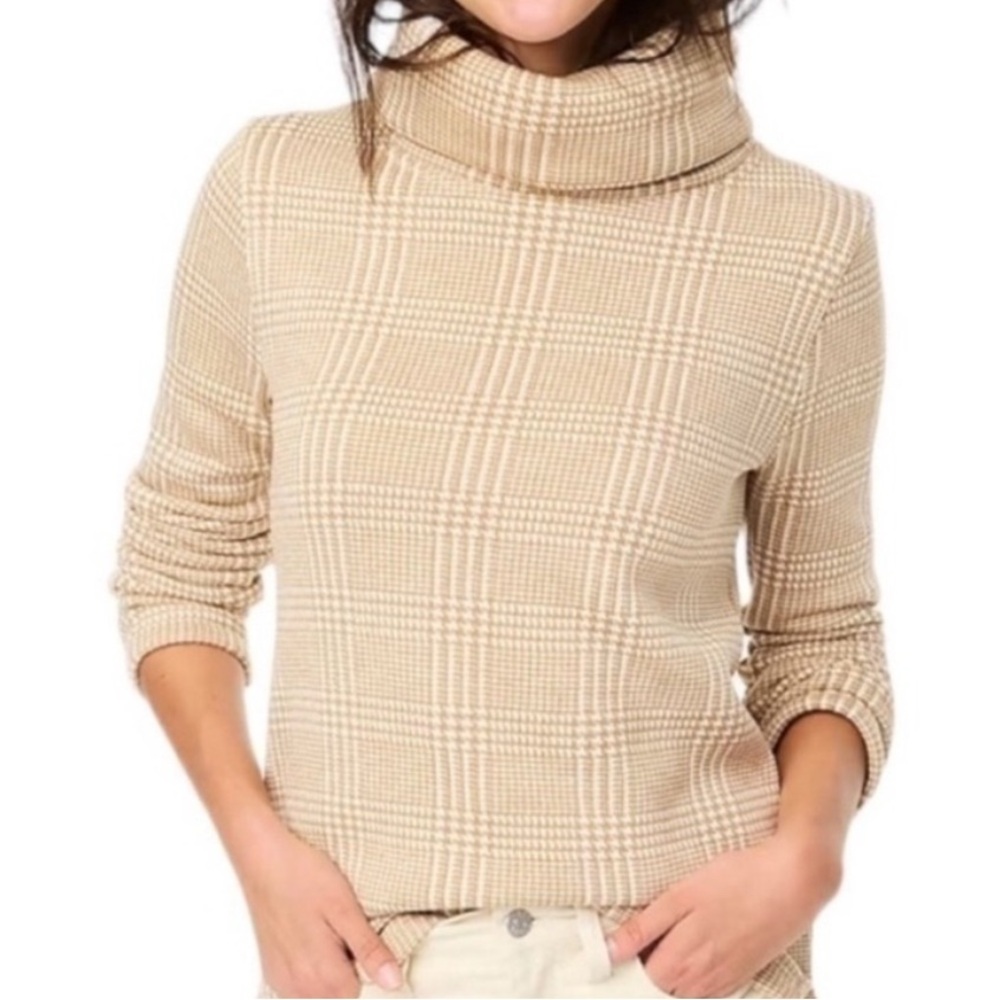 J. Crew Plaid Tan Cowl Neck Sweater